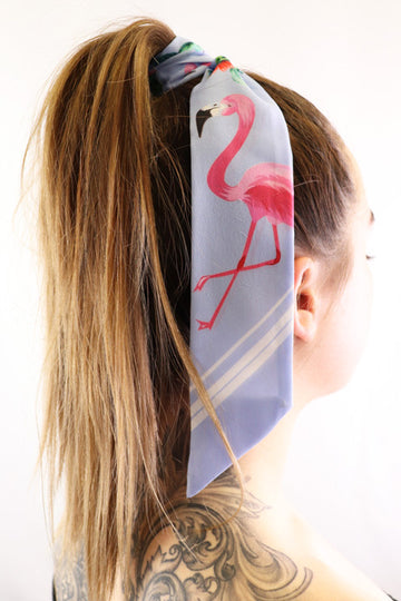 Hair Scarf Miami in hair blue with pink flamingo green cactus