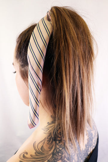 Hair Scarf Pink Lady in hair pink navy white yellow striped